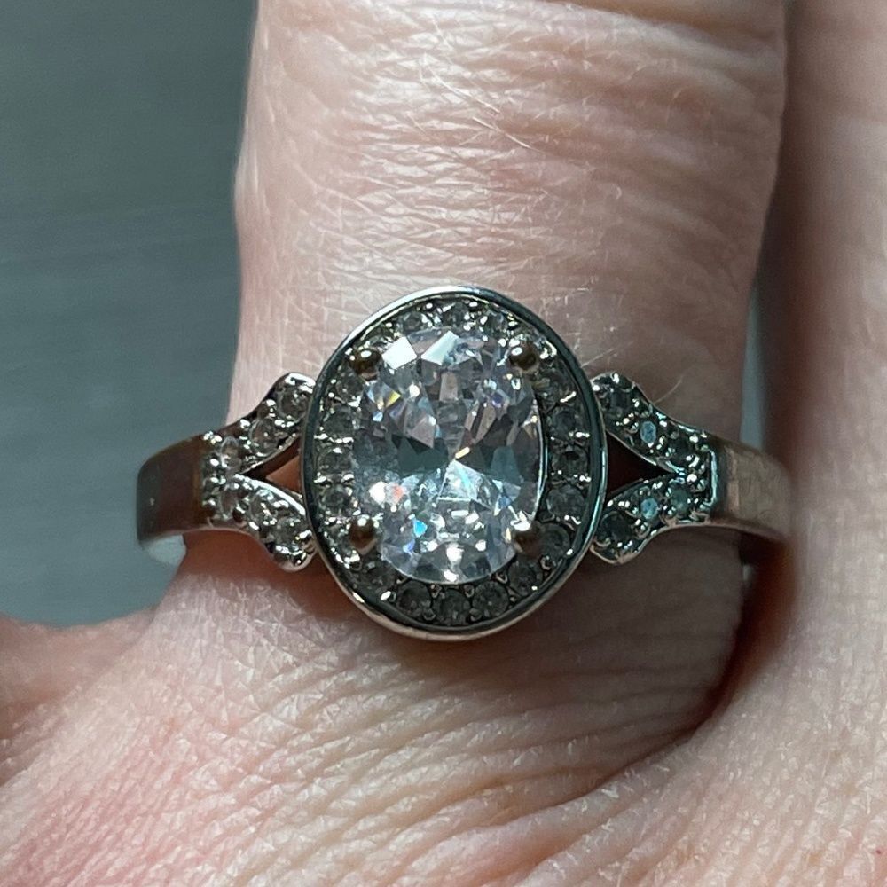 Boutique Silver Tone CZ Bridal Ring - OS